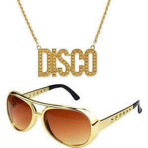 2pcs Disco 50s 60s Set Rock Star Cool Outfits Golden for Teens and Adult Costume